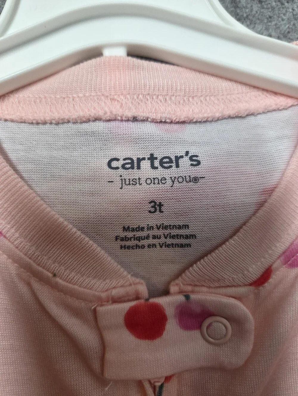 Carter's Pink & Light Pink Heart and Cherry Footed One-Piece 2-Pack 3T Nwt